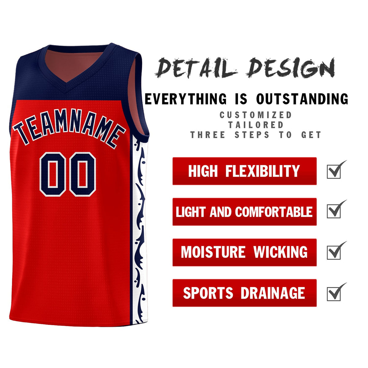 Custom Red Side Pattern Sports Uniform Basketball Jersey|KXKSHOP