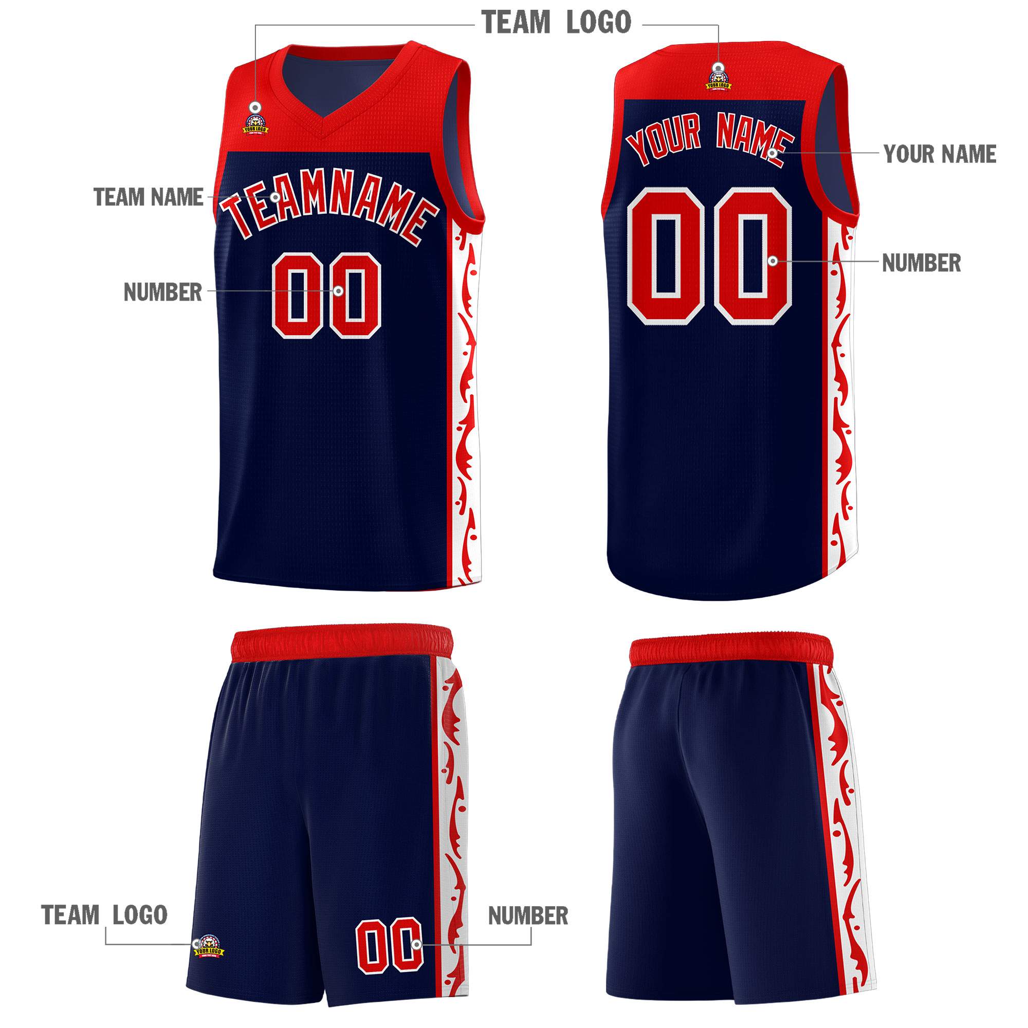 Custom Navy Side Pattern Sports Uniform Basketball Jersey|KXKSHOP