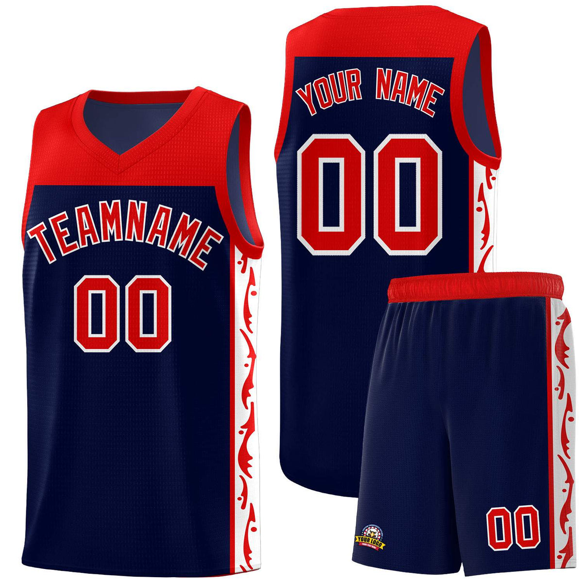 Custom Navy Side Pattern Sports Uniform Basketball Jersey|KXKSHOP