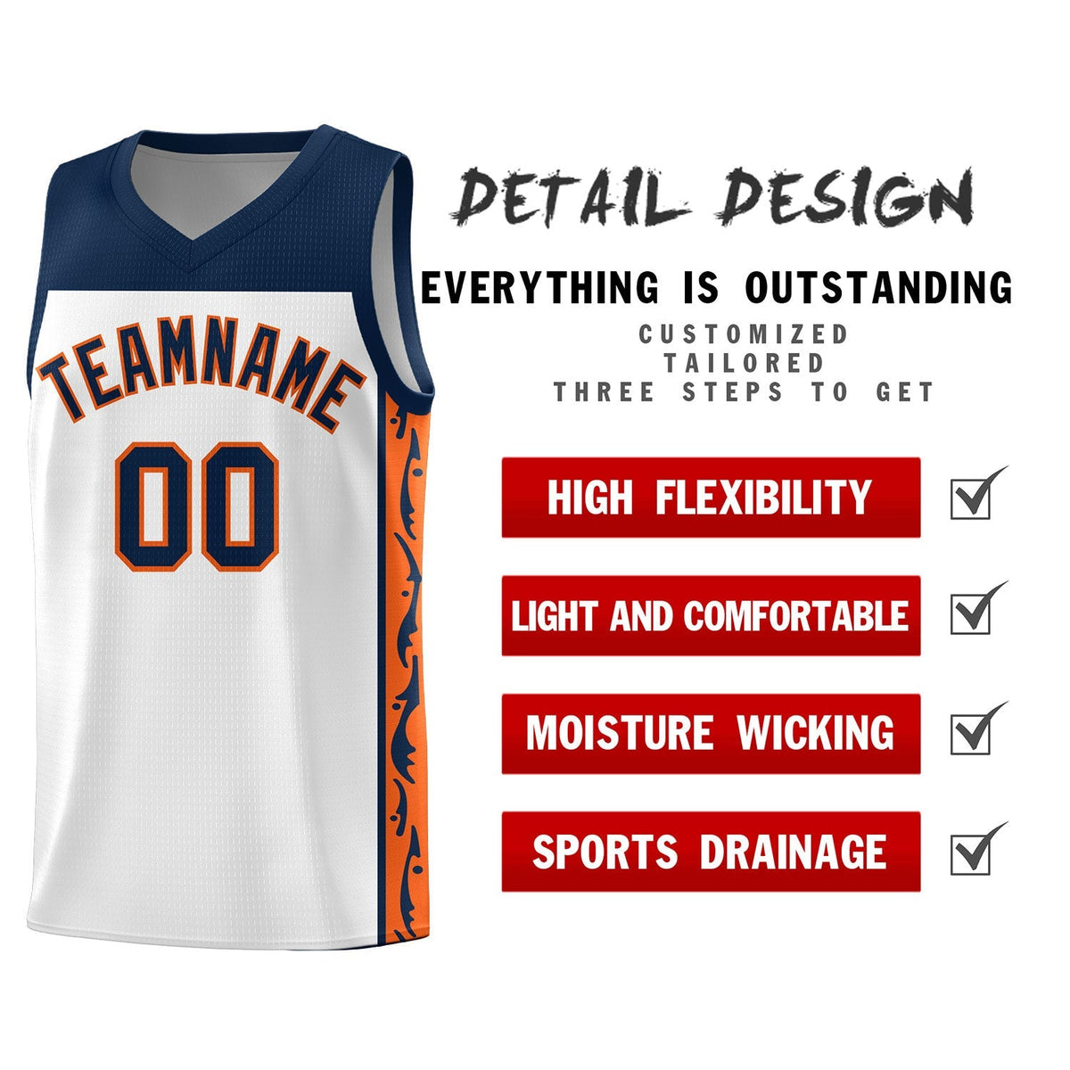 Custom White Side Pattern Sports Uniform Basketball Jersey|KXKSHOP