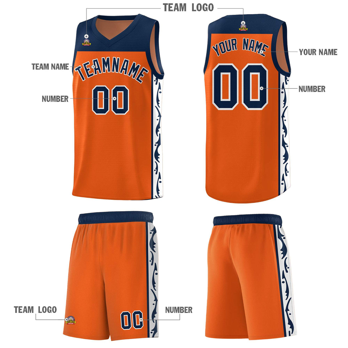 Custom Orange Side Pattern Sports Uniform Basketball Jersey|KXKSHOP
