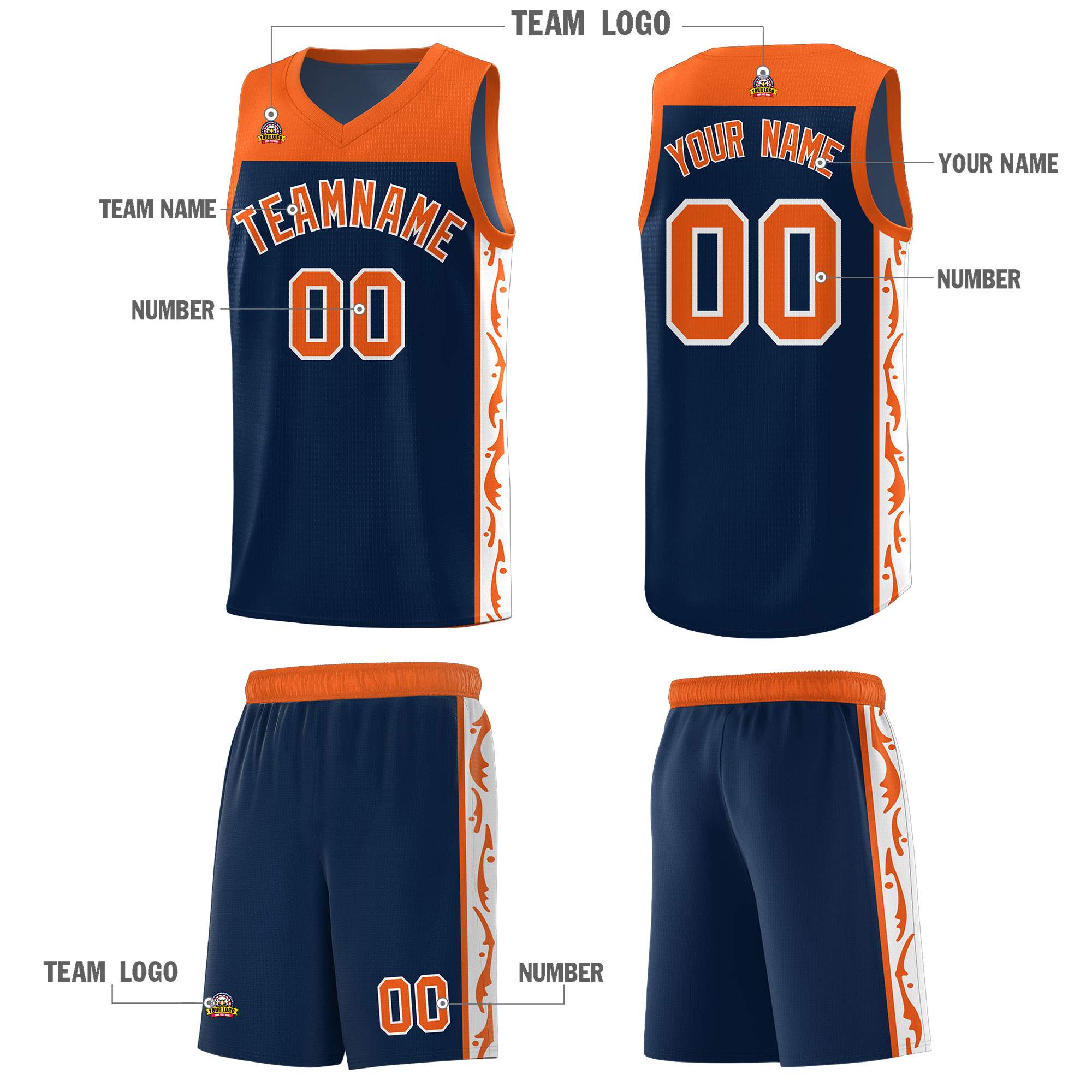 Custom Navy Side Pattern Sports Uniform Basketball Jersey|KXKSHOP