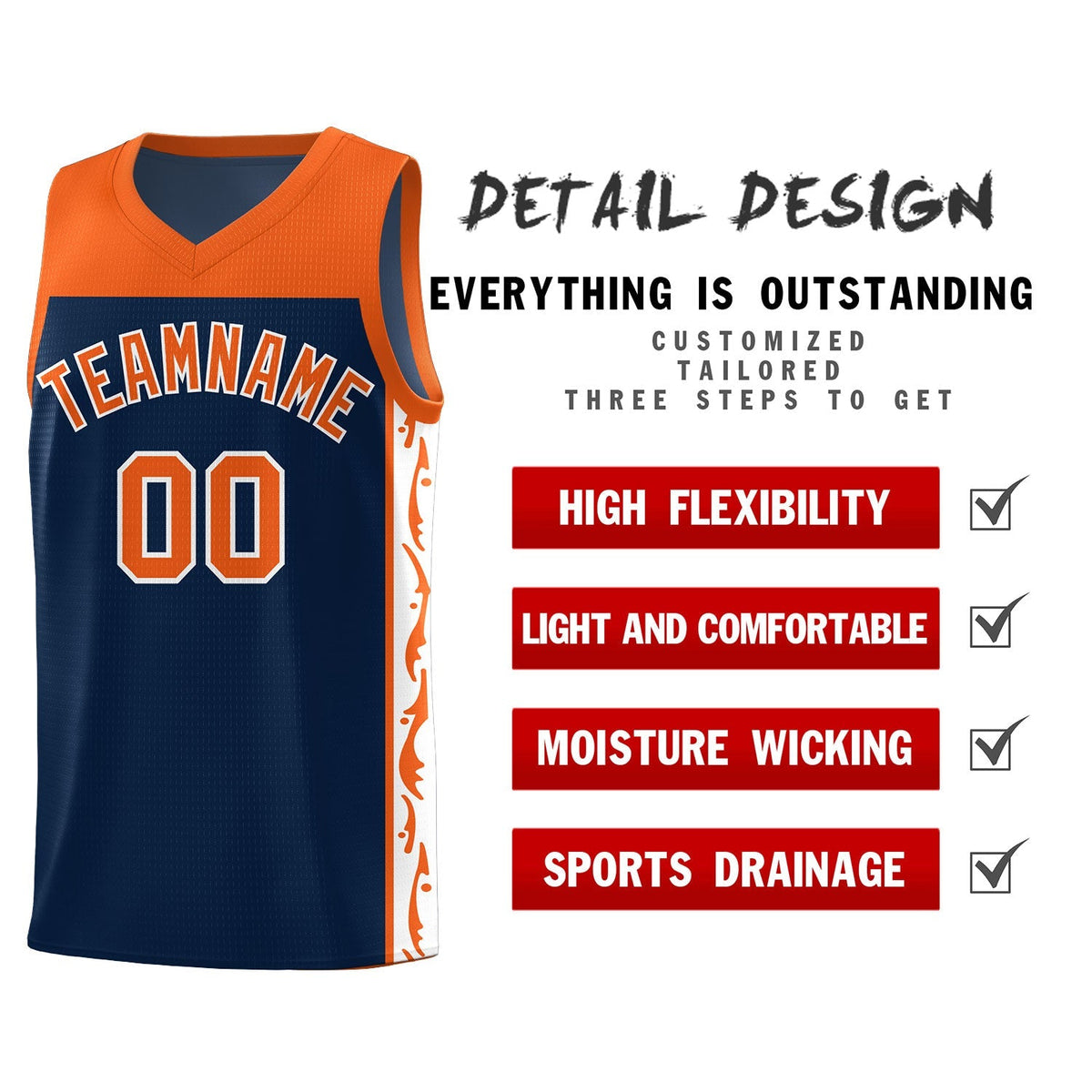 Custom Navy Side Pattern Sports Uniform Basketball Jersey|KXKSHOP