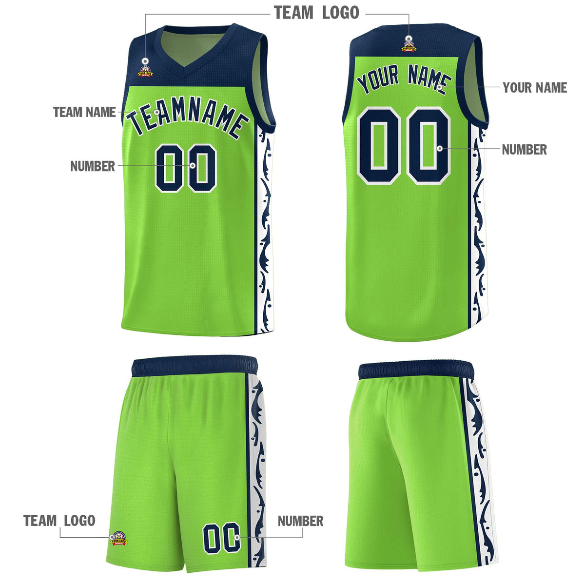 Custom Neon Green Side Pattern Sports Uniform Basketball Jersey|KXKSHOP