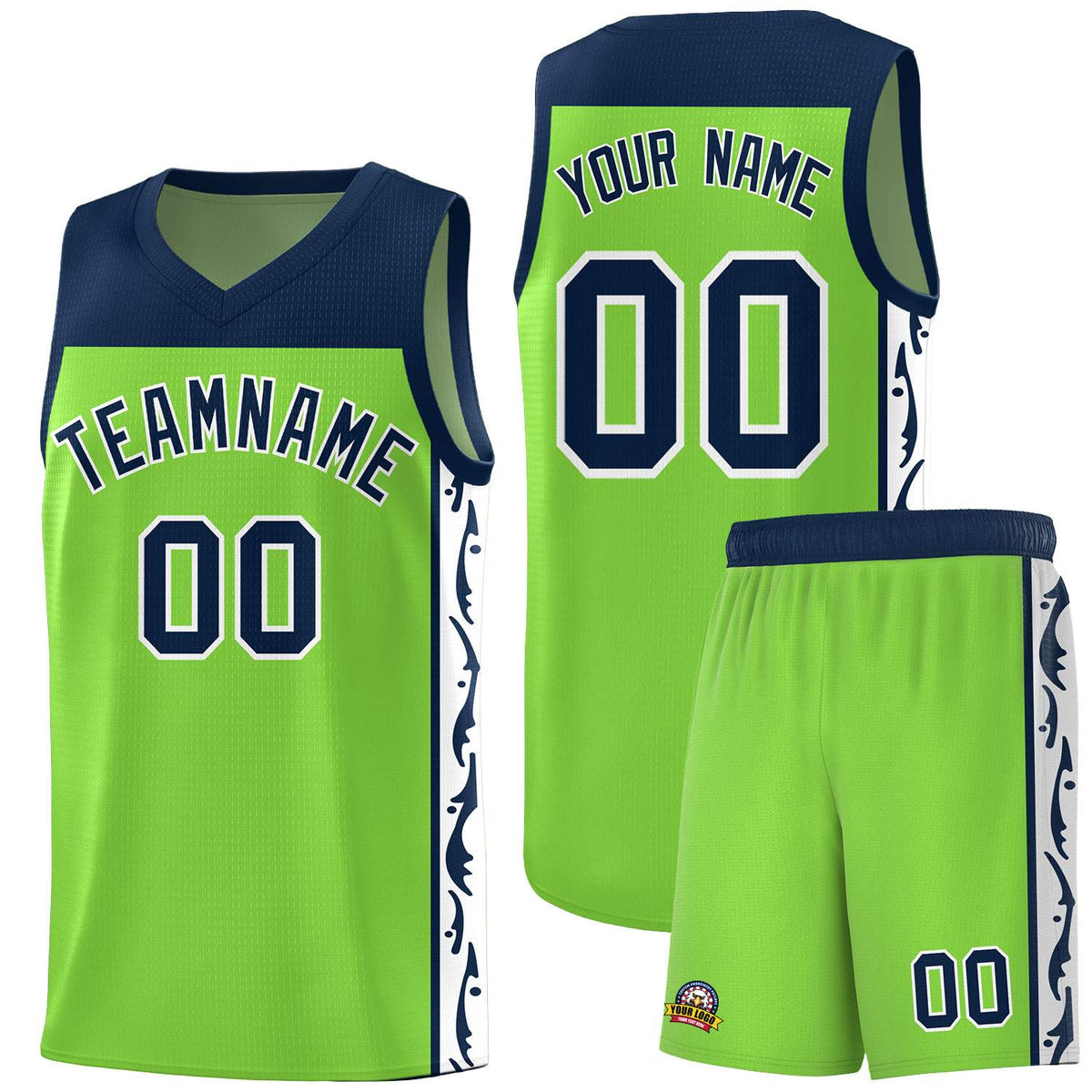 Custom Neon Green Side Pattern Sports Uniform Basketball Jersey|KXKSHOP