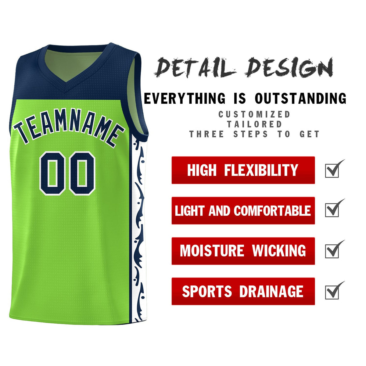 Custom Neon Green Side Pattern Sports Uniform Basketball Jersey|KXKSHOP