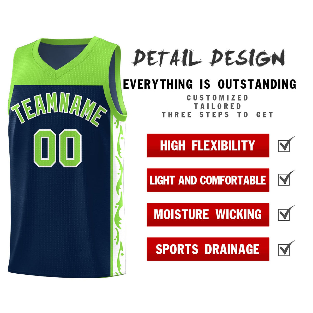 Custom Navy Side Pattern Sports Uniform Basketball Jersey|KXKSHOP