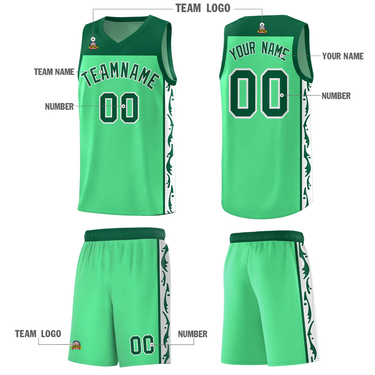Custom Bright Green Side Pattern Sports Uniform Basketball Jersey|KXKSHOP