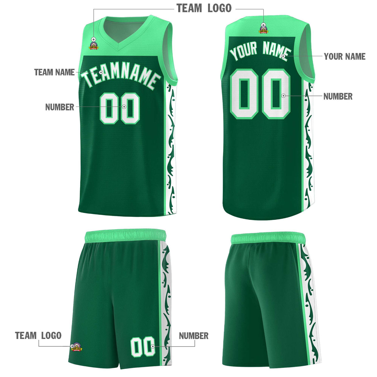 Custom Kelly Green Side Pattern Sports Uniform Basketball Jersey|KXKSHOP