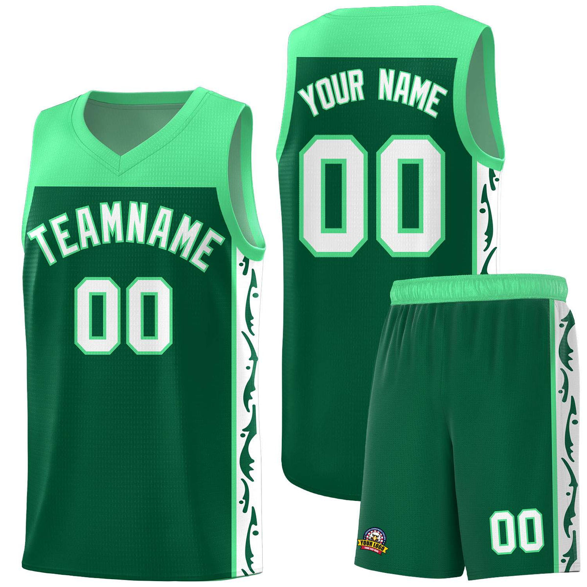 Custom Kelly Green Side Pattern Sports Uniform Basketball Jersey|KXKSHOP