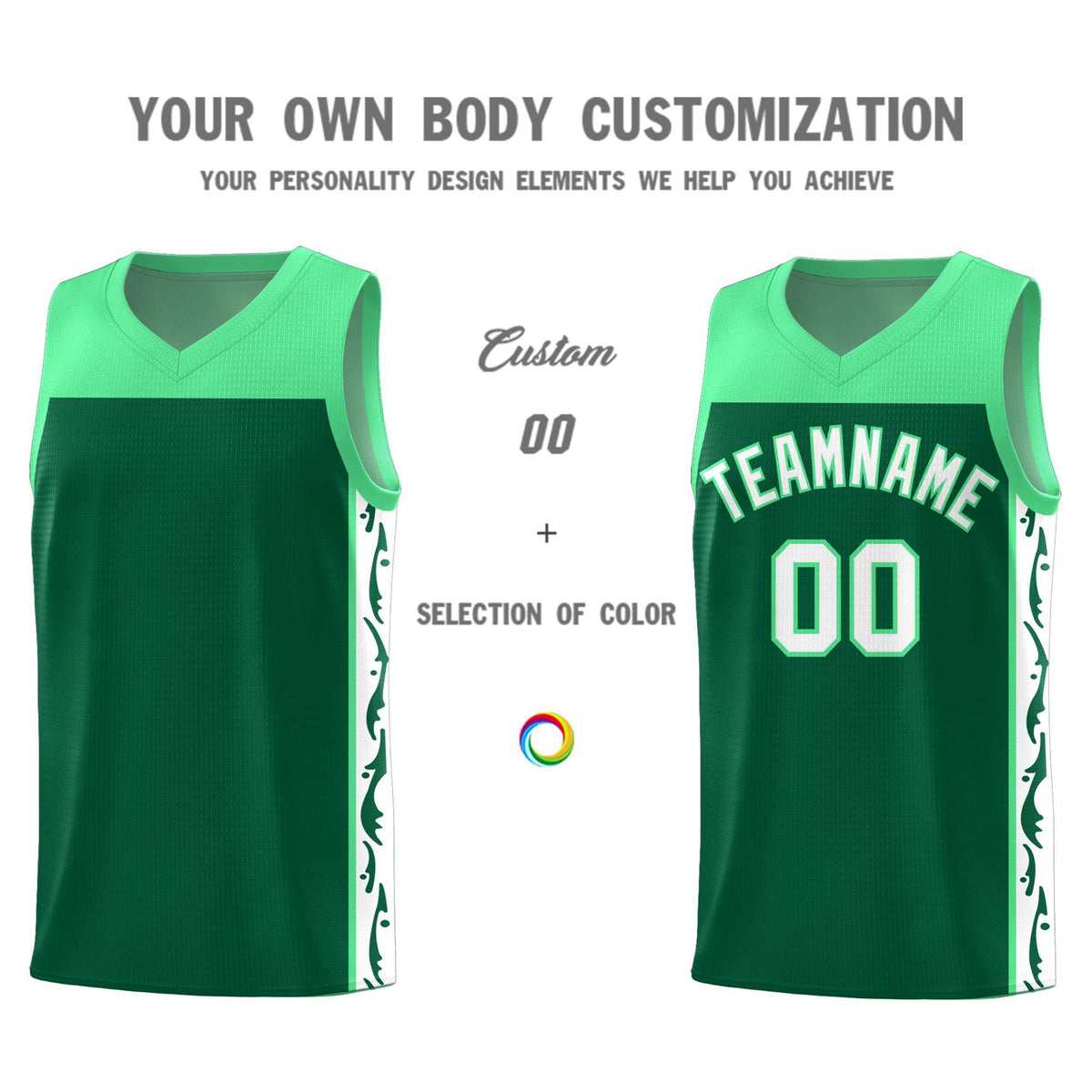 Custom Kelly Green Side Pattern Sports Uniform Basketball Jersey|KXKSHOP