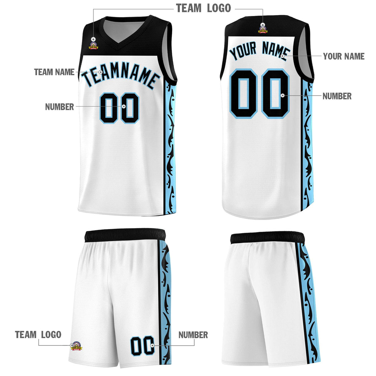Custom White Side Pattern Sports Uniform Basketball Jersey|KXKSHOP