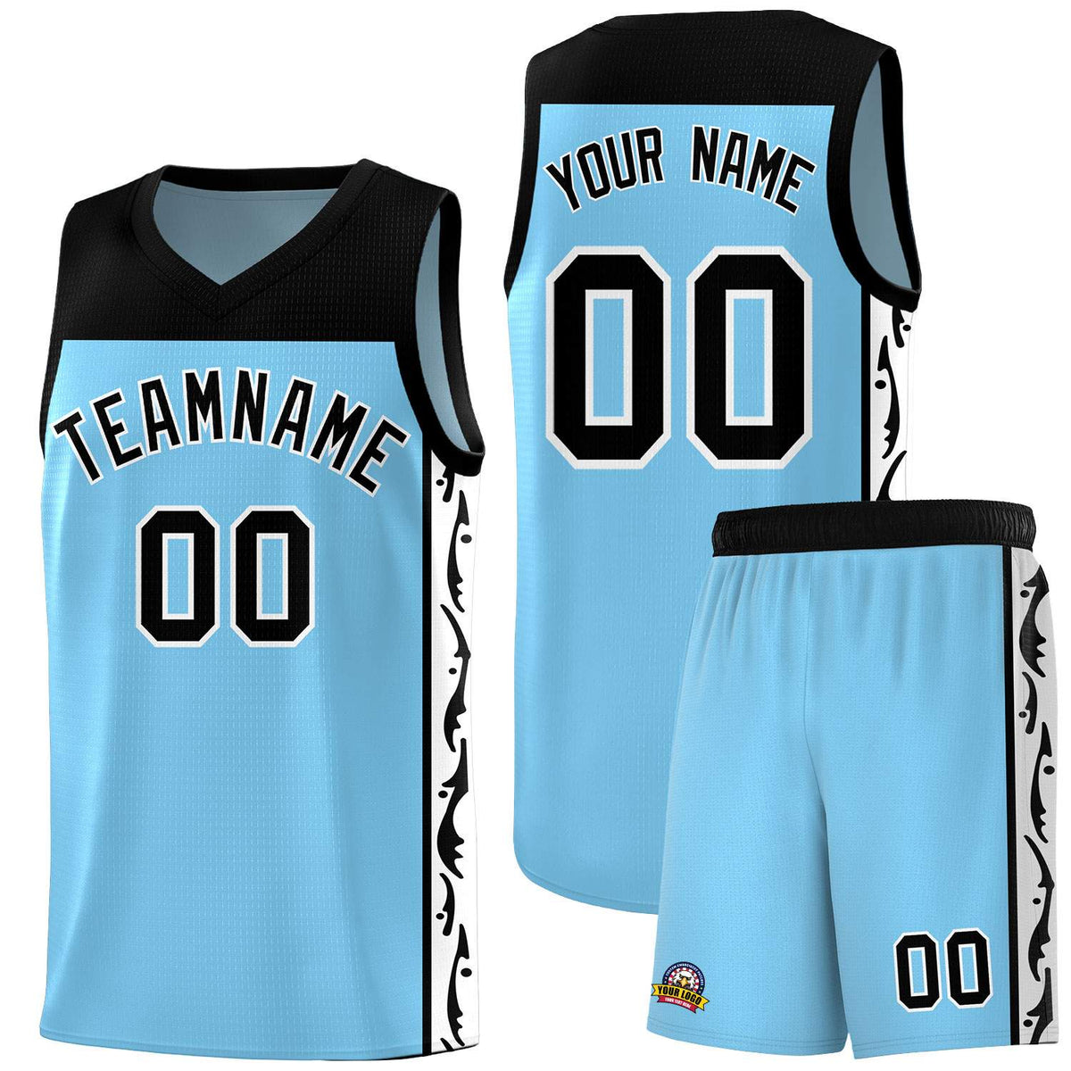 Custom Light Blue Side Pattern Sports Uniform Basketball Jersey|KXKSHOP