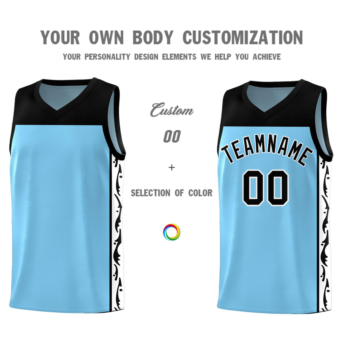 Custom Light Blue Side Pattern Sports Uniform Basketball Jersey|KXKSHOP