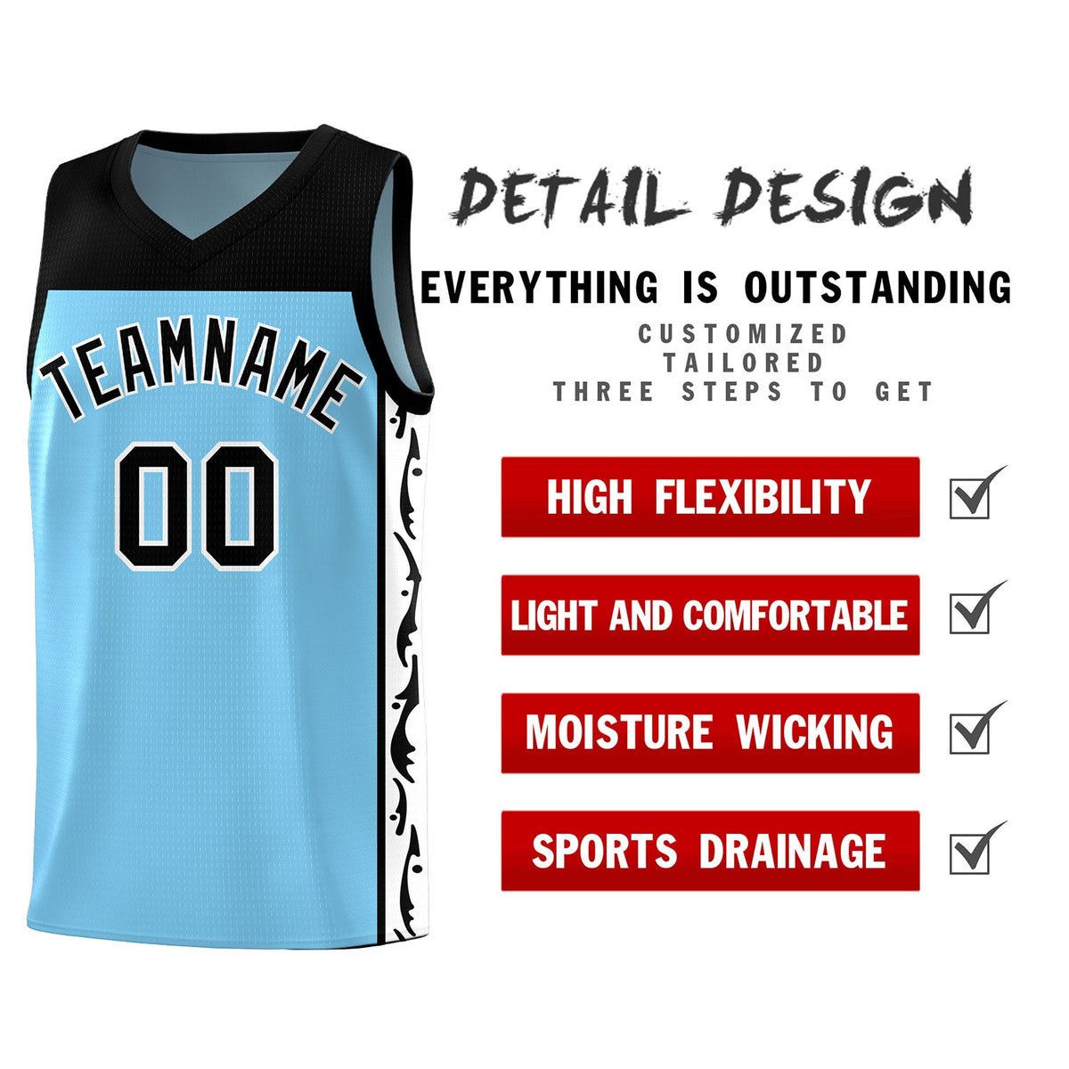Custom Light Blue Side Pattern Sports Uniform Basketball Jersey|KXKSHOP