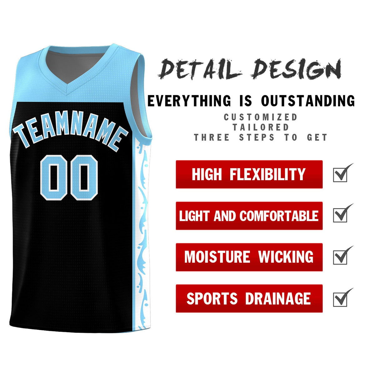 Custom Black Side Pattern Sports Uniform Basketball Jersey|KXKSHOP