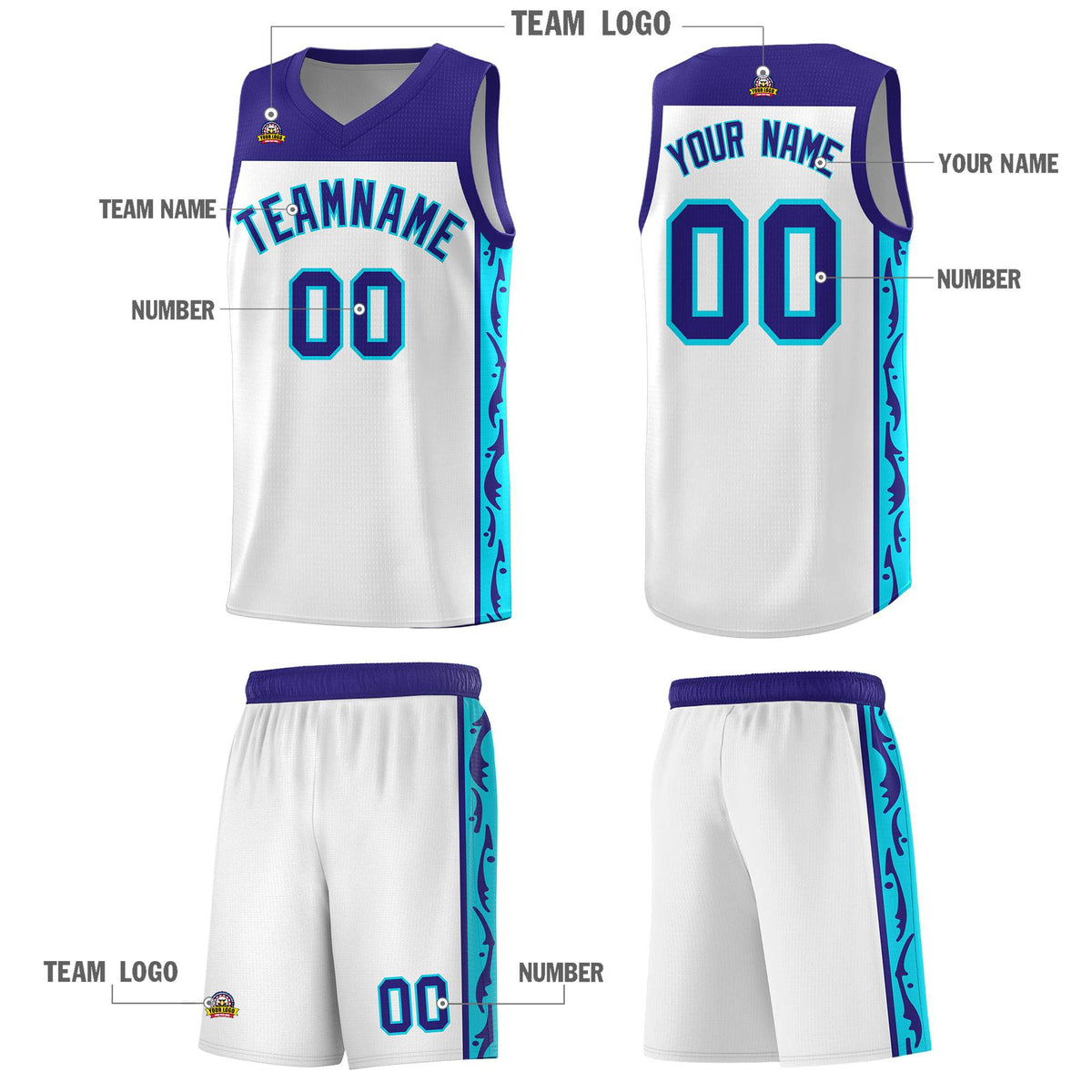 Custom White Side Pattern Sports Uniform Basketball Jersey|KXKSHOP