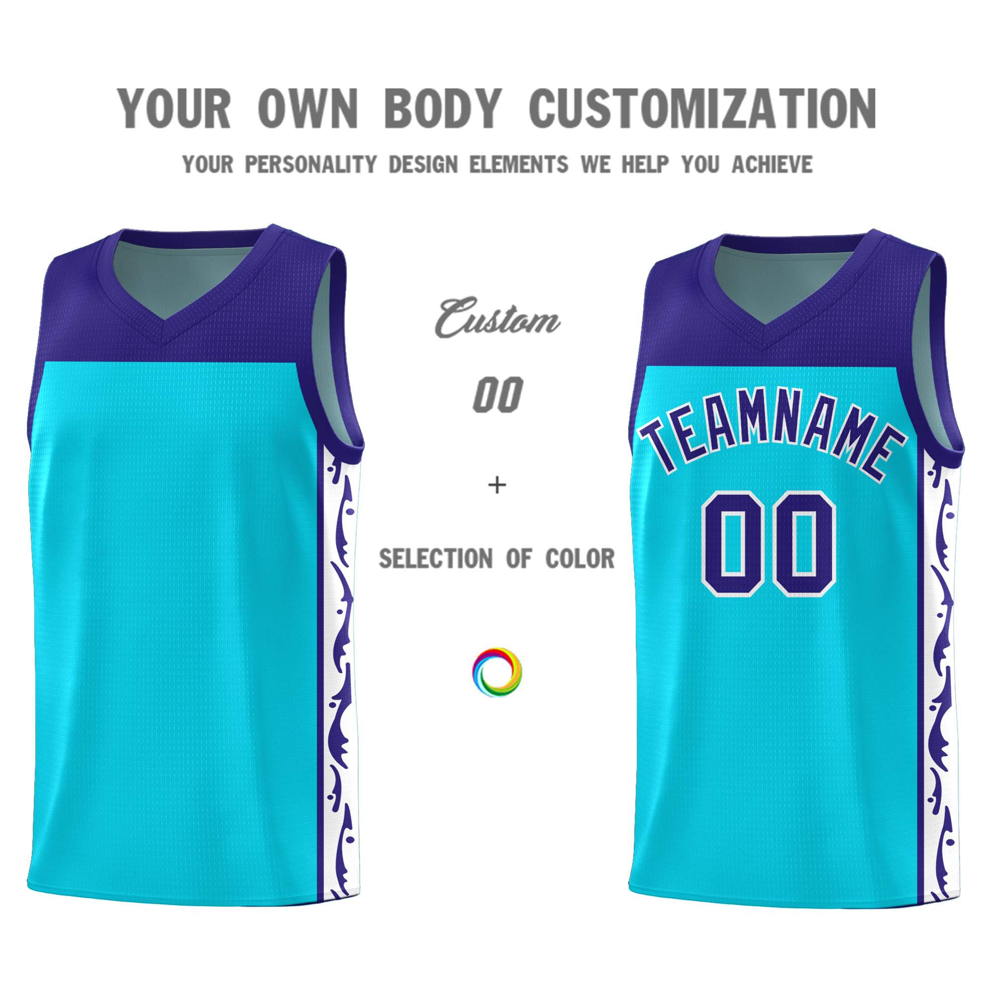 Custom Sky Blue Side Pattern Sports Uniform Basketball Jersey|KXKSHOP