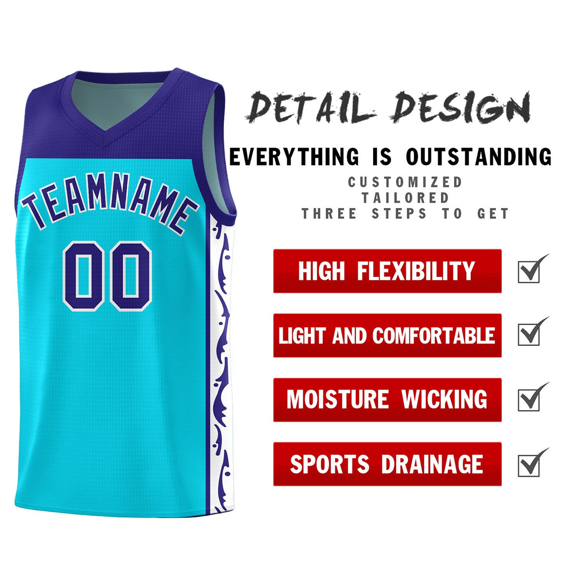 Custom Sky Blue Side Pattern Sports Uniform Basketball Jersey|KXKSHOP