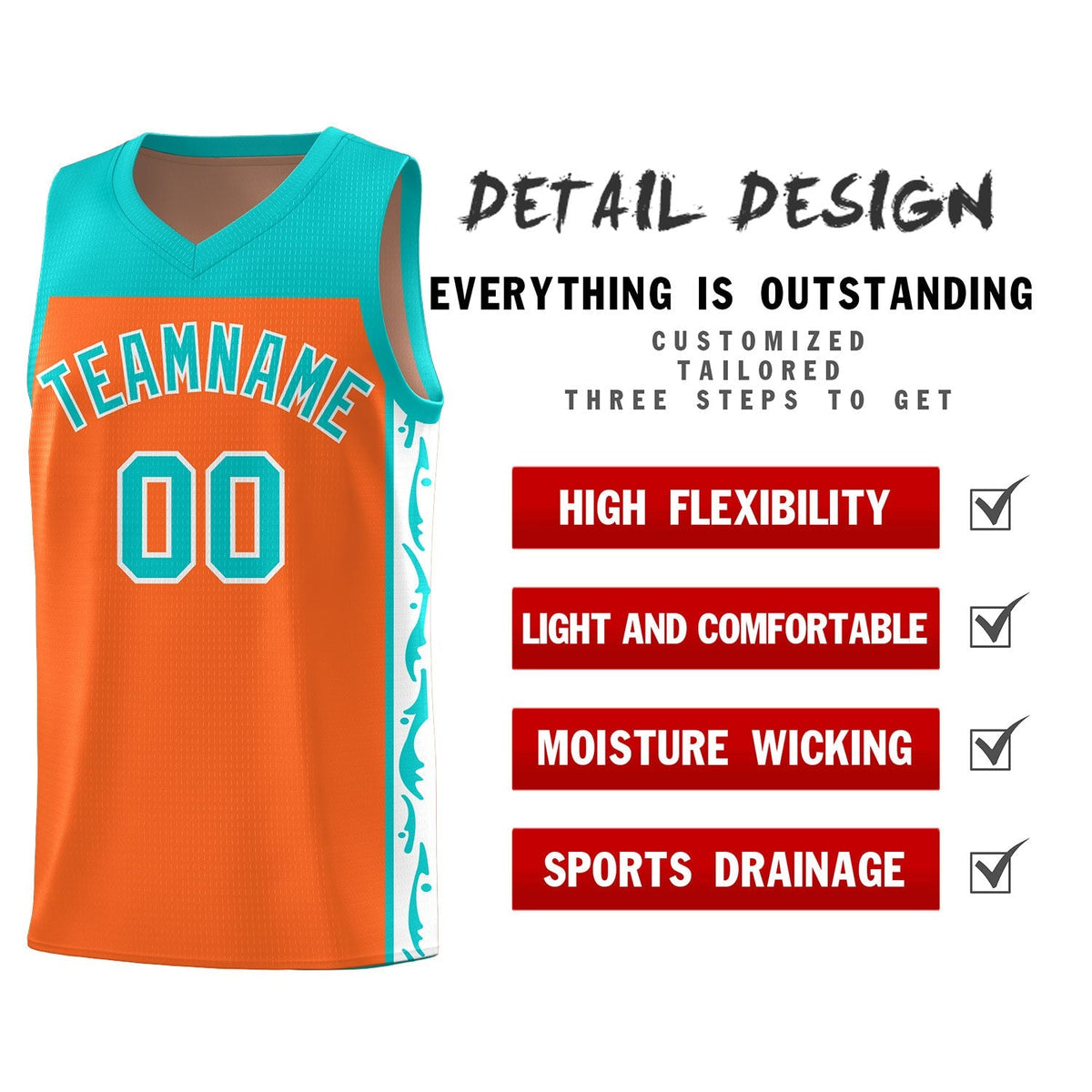 Custom Orange Side Pattern Sports Uniform Basketball Jersey|KXKSHOP