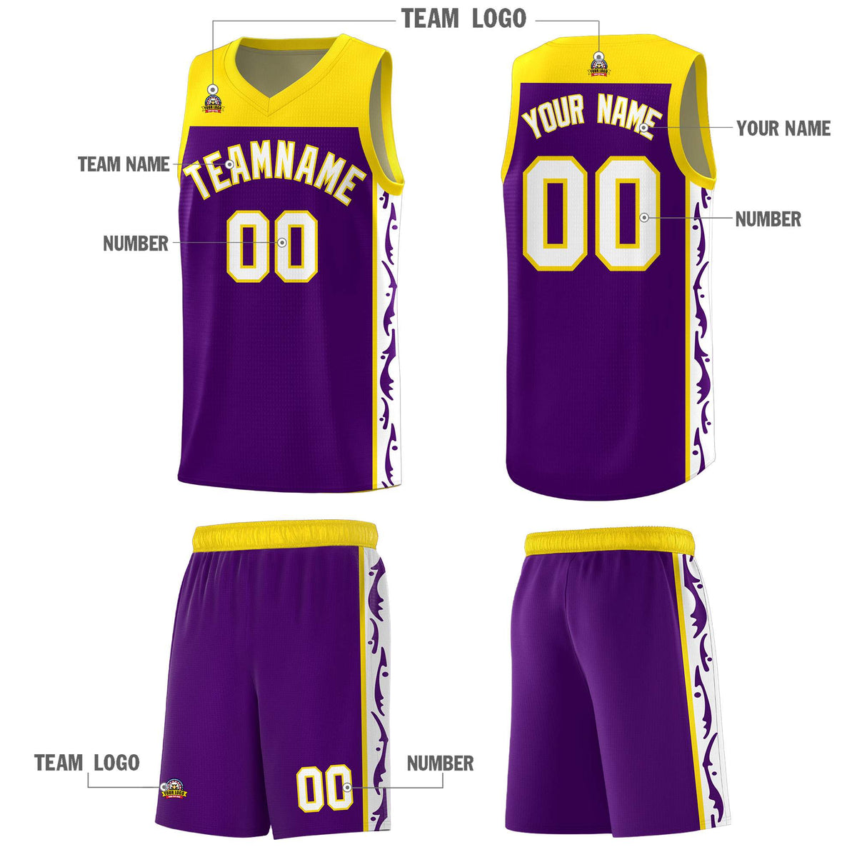 Custom Purple Side Pattern Sports Uniform Basketball Jersey|KXKSHOP