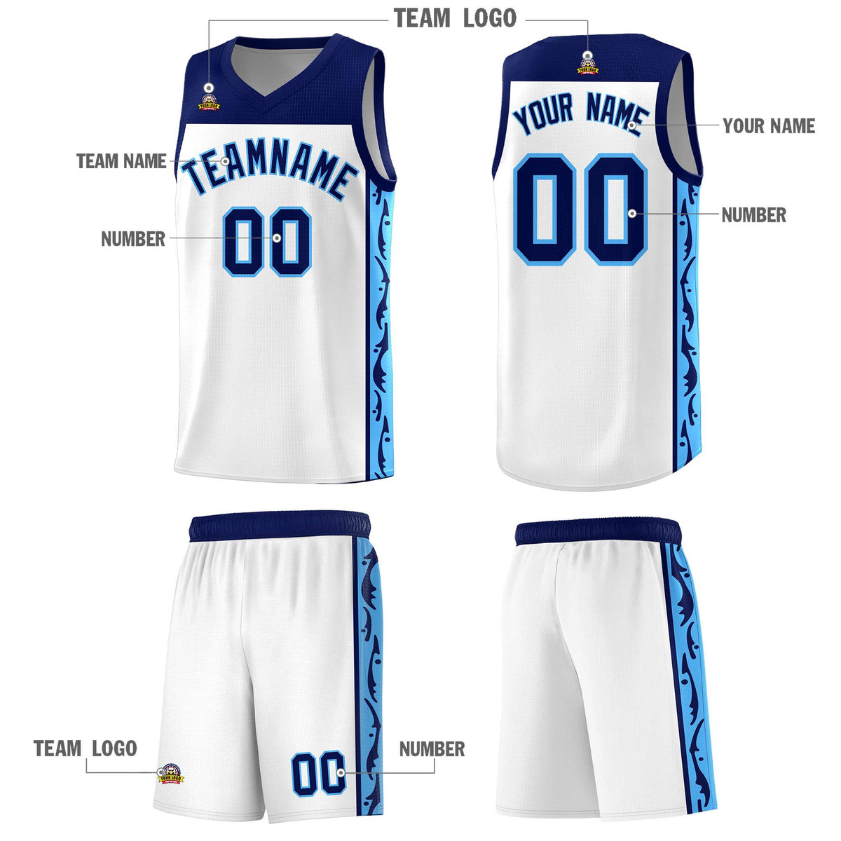 Custom White Side Pattern Sports Uniform Basketball Jersey|KXKSHOP