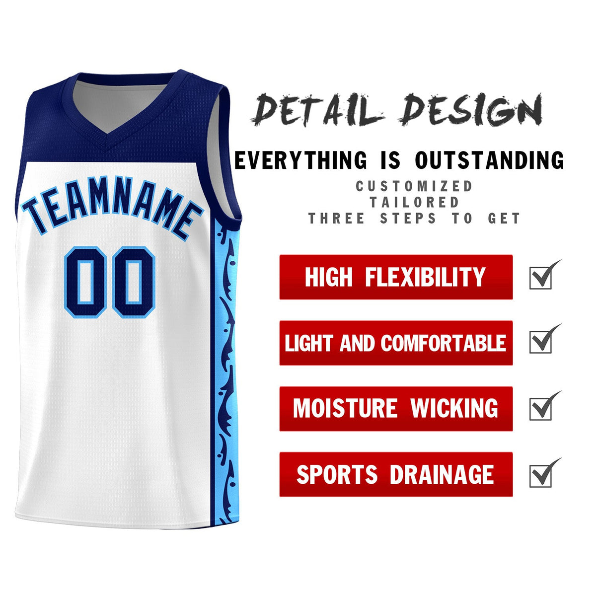 Custom White Side Pattern Sports Uniform Basketball Jersey|KXKSHOP