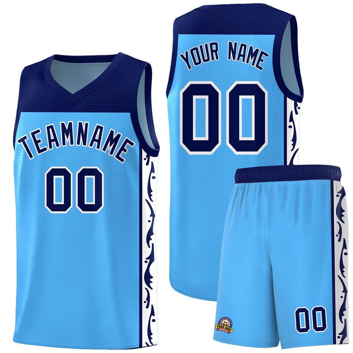 Custom Light Blue Side Pattern Sports Uniform Basketball Jersey|KXKSHOP