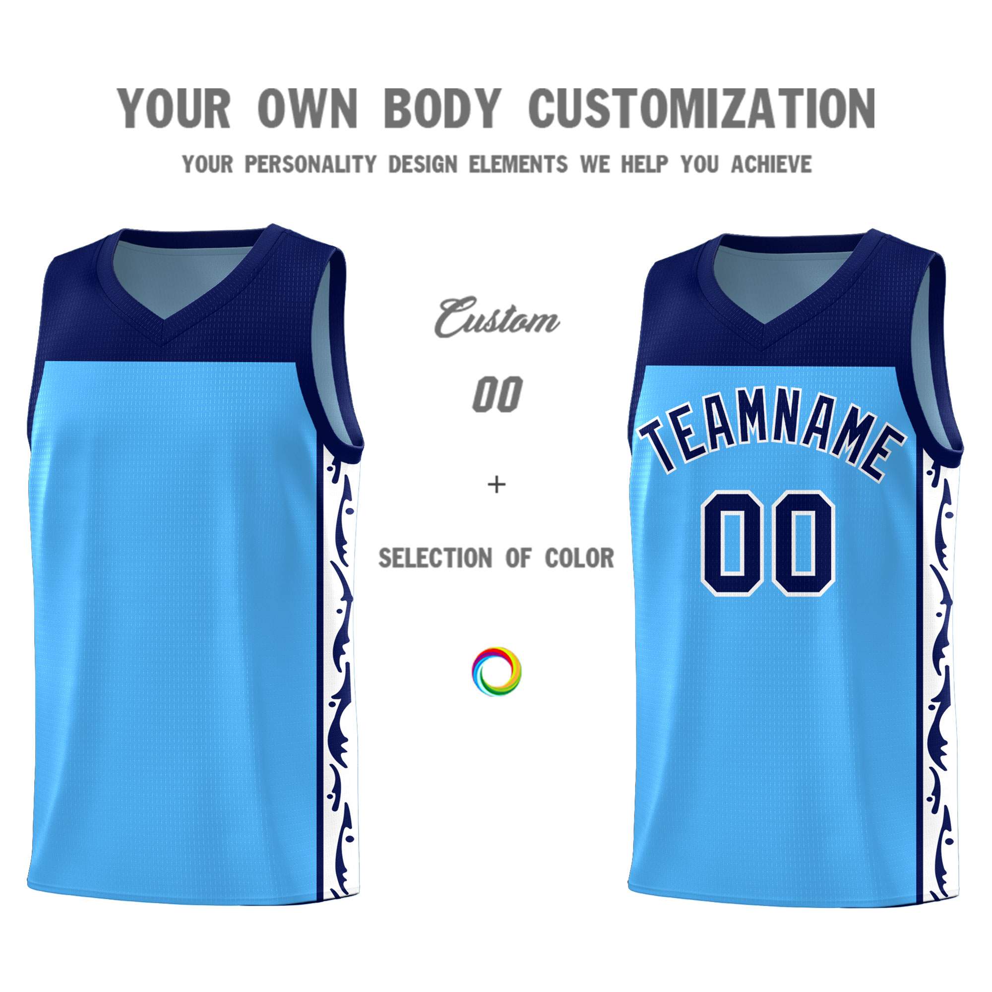 Custom Light Blue Side Pattern Sports Uniform Basketball Jersey|KXKSHOP
