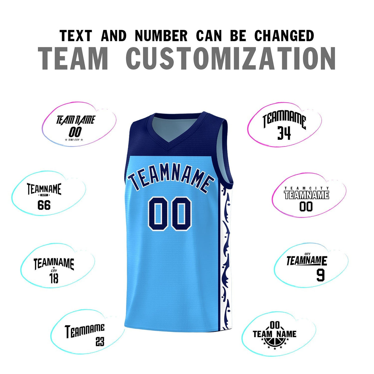 Custom Light Blue Side Pattern Sports Uniform Basketball Jersey|KXKSHOP