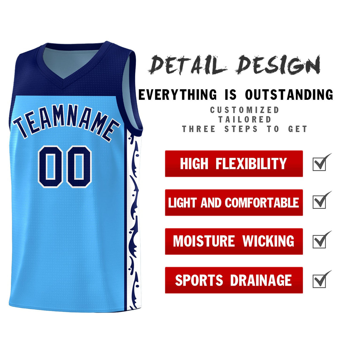 Custom Light Blue Side Pattern Sports Uniform Basketball Jersey|KXKSHOP