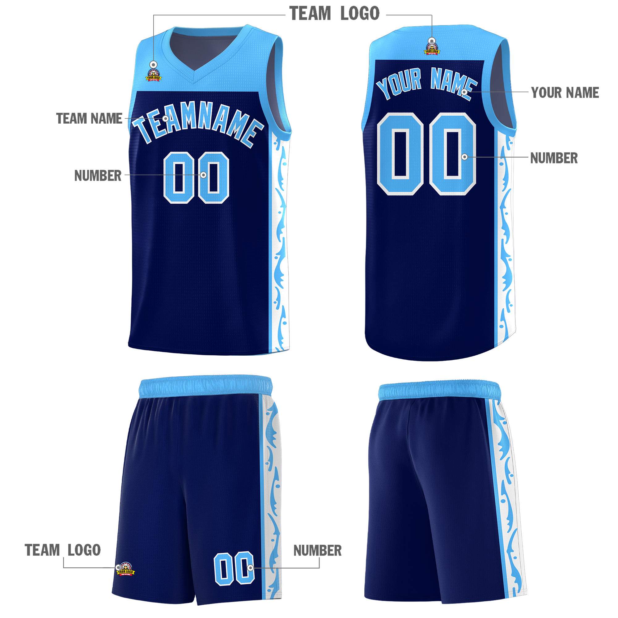 Custom Navy Side Pattern Sports Uniform Basketball Jersey|KXKSHOP