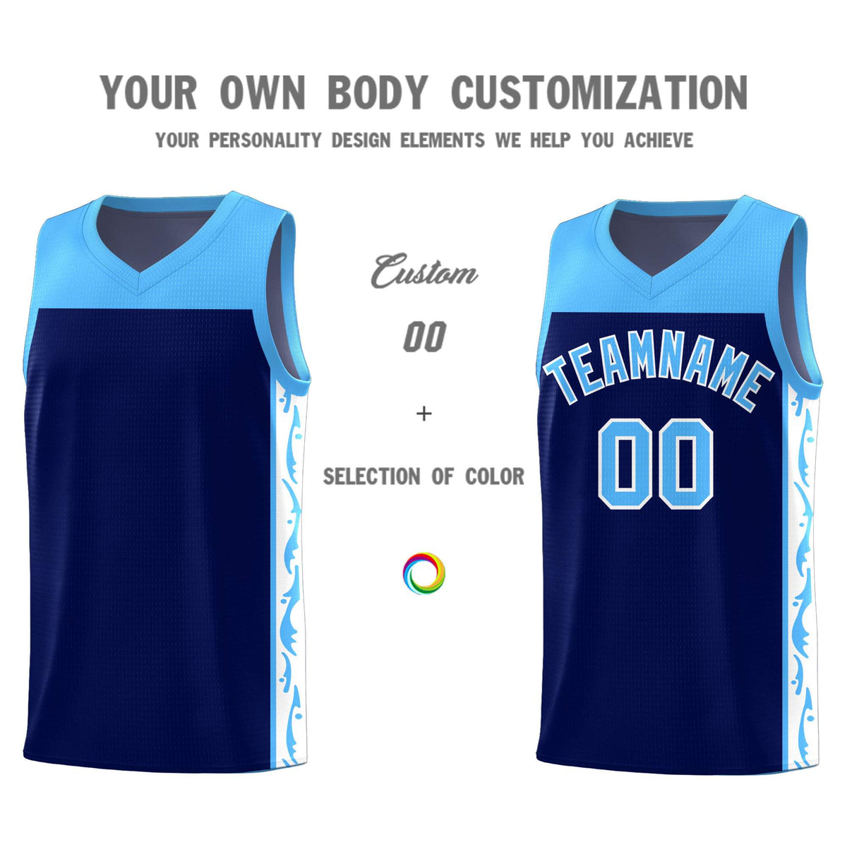 Custom Navy Side Pattern Sports Uniform Basketball Jersey|KXKSHOP