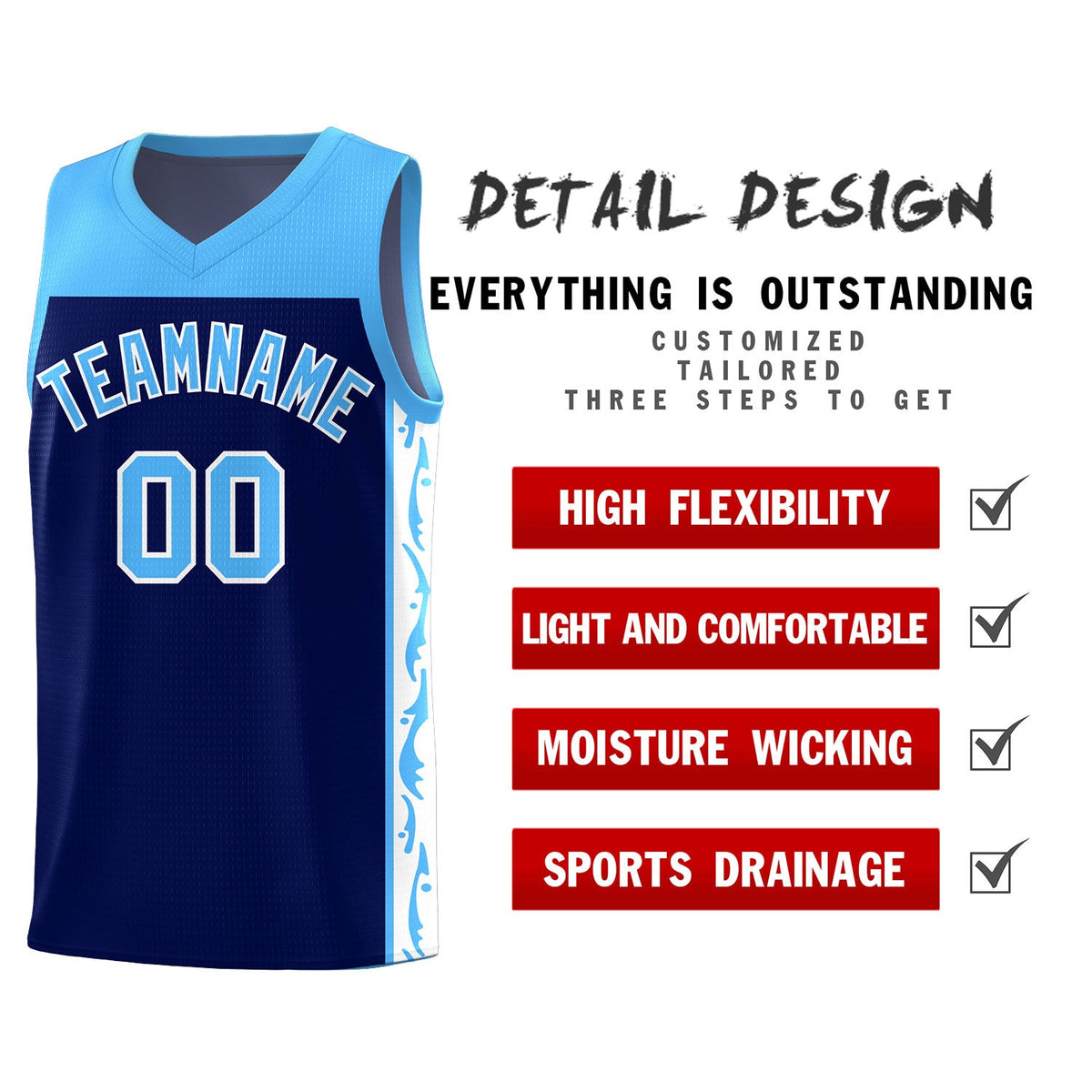 Custom Navy Side Pattern Sports Uniform Basketball Jersey|KXKSHOP