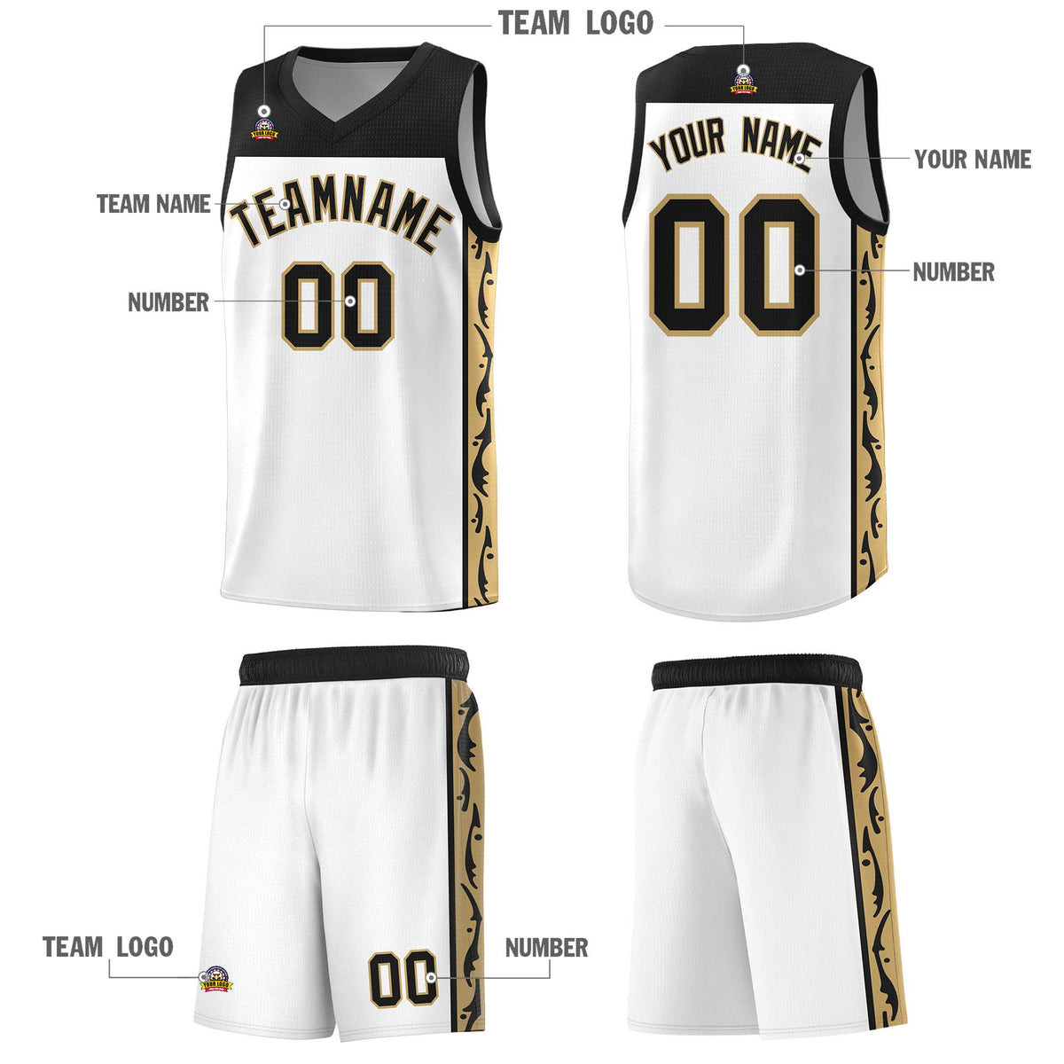 Custom White Side Pattern Sports Uniform Basketball Jersey|KXKSHOP