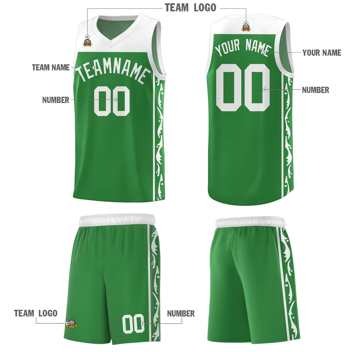 Custom Kelly Green Side Pattern Sports Uniform Basketball Jersey|KXKSHOP
