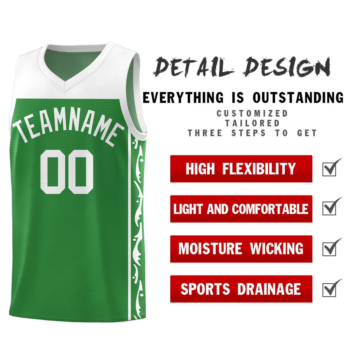 Custom Kelly Green Side Pattern Sports Uniform Basketball Jersey|KXKSHOP