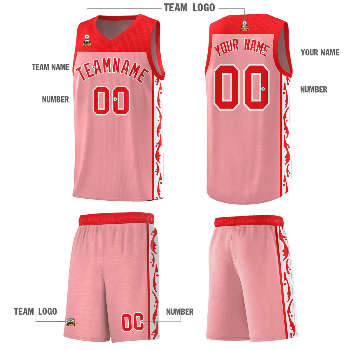 Custom Pink Side Pattern Sports Uniform Basketball Jersey|KXKSHOP