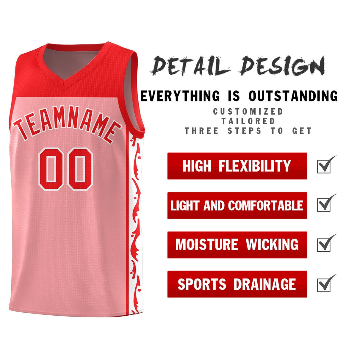 Custom Pink Side Pattern Sports Uniform Basketball Jersey|KXKSHOP