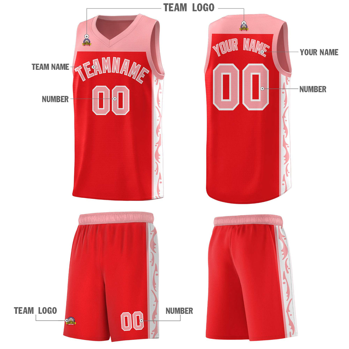 Custom Red Side Pattern Sports Uniform Basketball Jersey|KXKSHOP