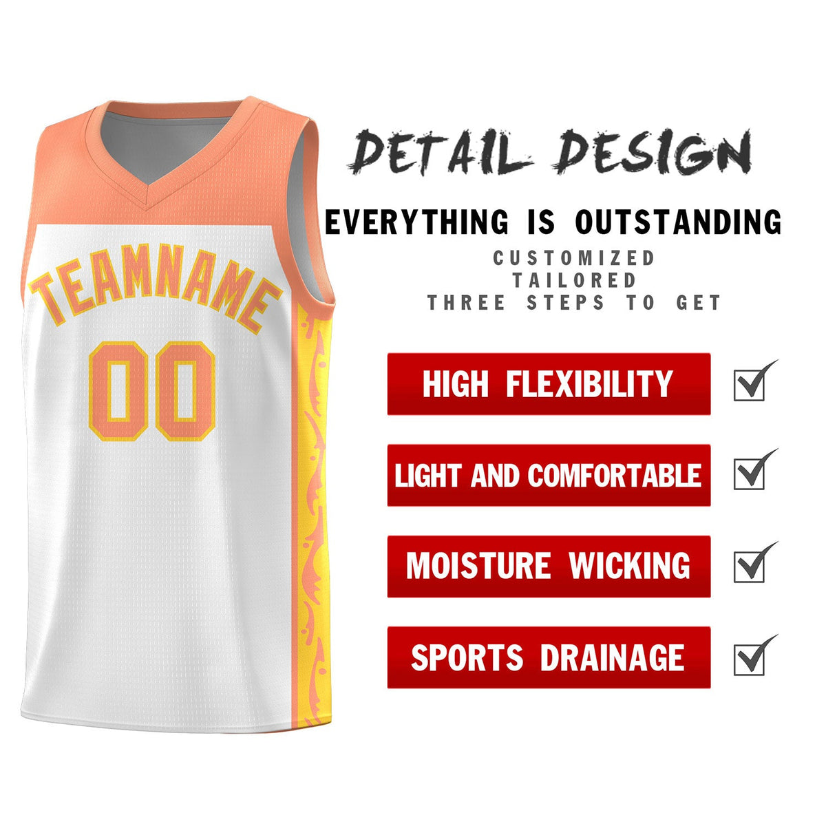 Custom White Side Pattern Sports Uniform Basketball Jersey|KXKSHOP