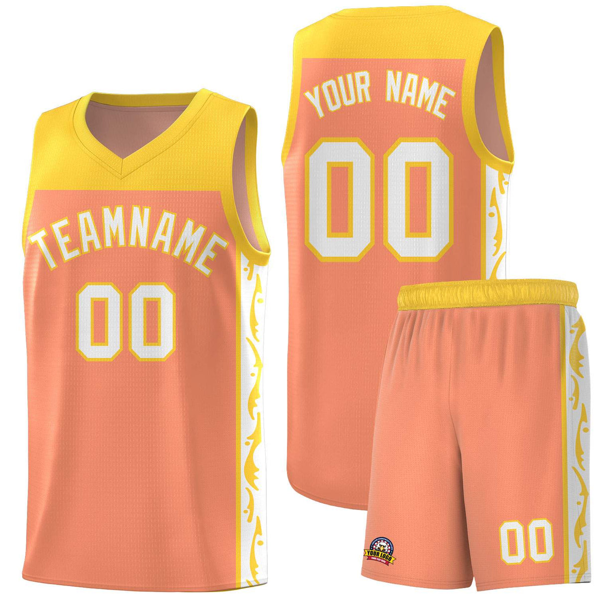 Custom Gold Orange Side Pattern Sports Uniform Basketball Jersey|KXKSHOP