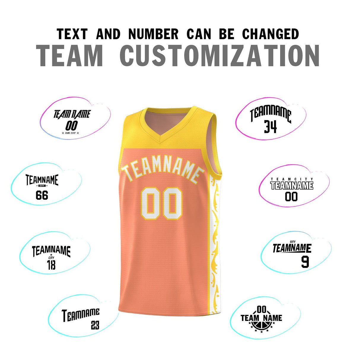 Custom Gold Orange Side Pattern Sports Uniform Basketball Jersey|KXKSHOP