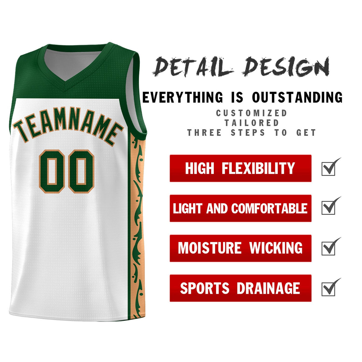 Custom White Side Pattern Sports Uniform Basketball Jersey|KXKSHOP