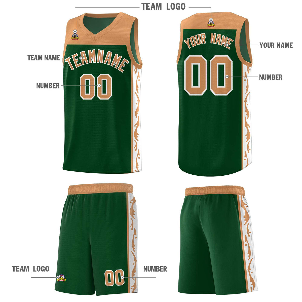 Custom Green Side Pattern Sports Uniform Basketball Jersey|KXKSHOP