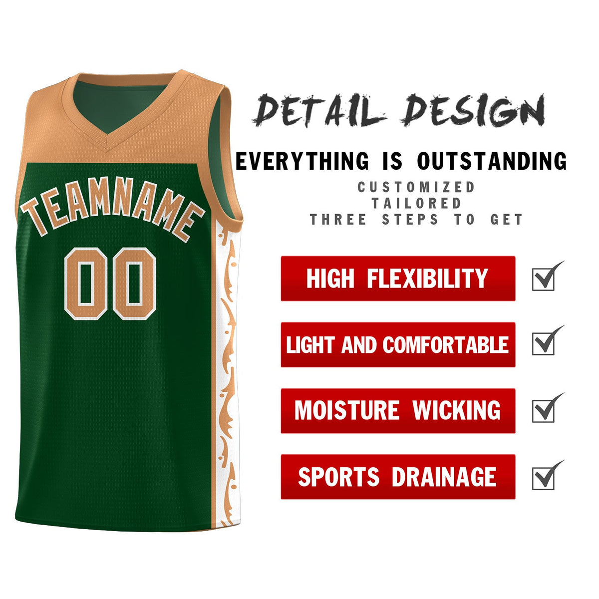 Custom Green Side Pattern Sports Uniform Basketball Jersey|KXKSHOP