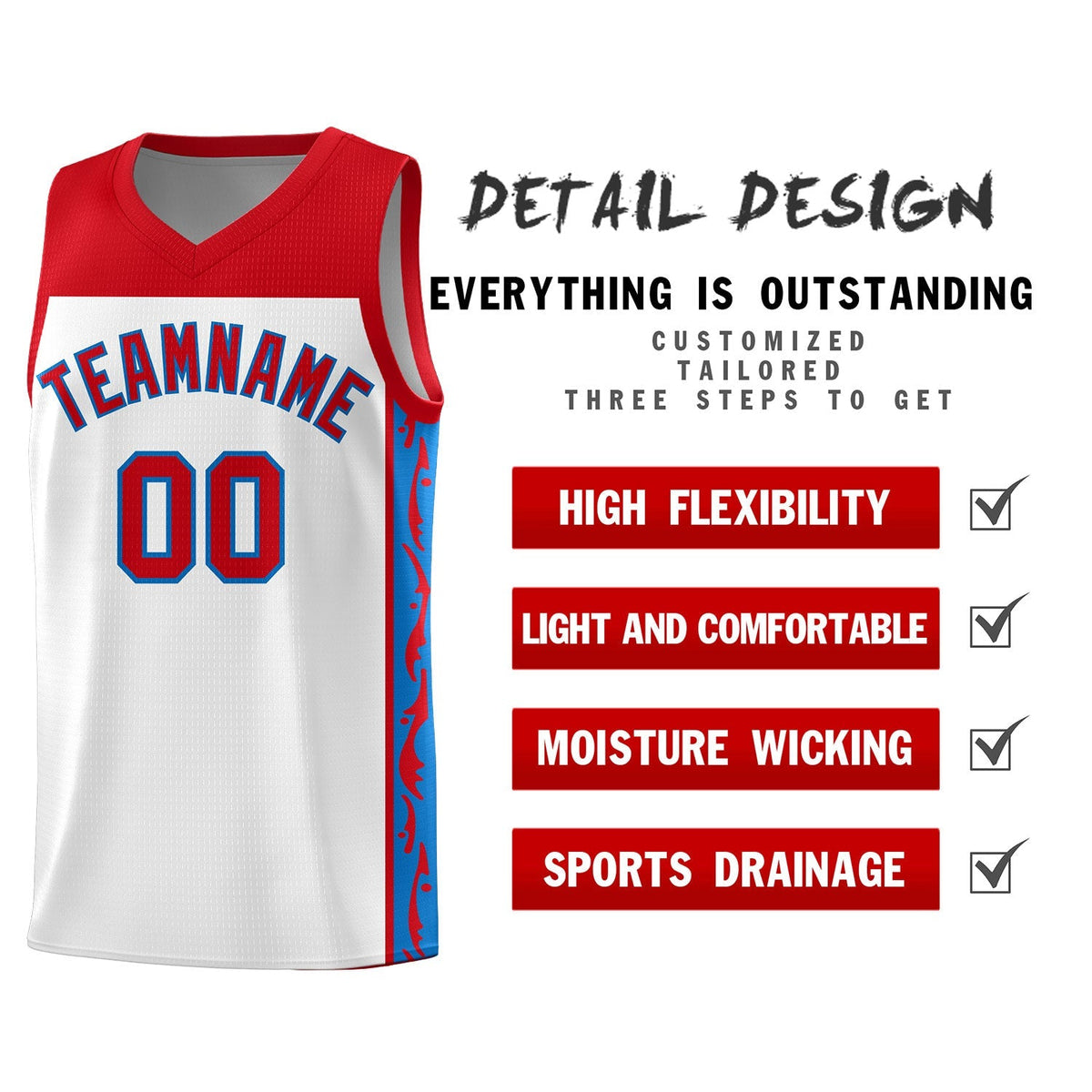 Custom White Side Pattern Sports Uniform Basketball Jersey|KXKSHOP