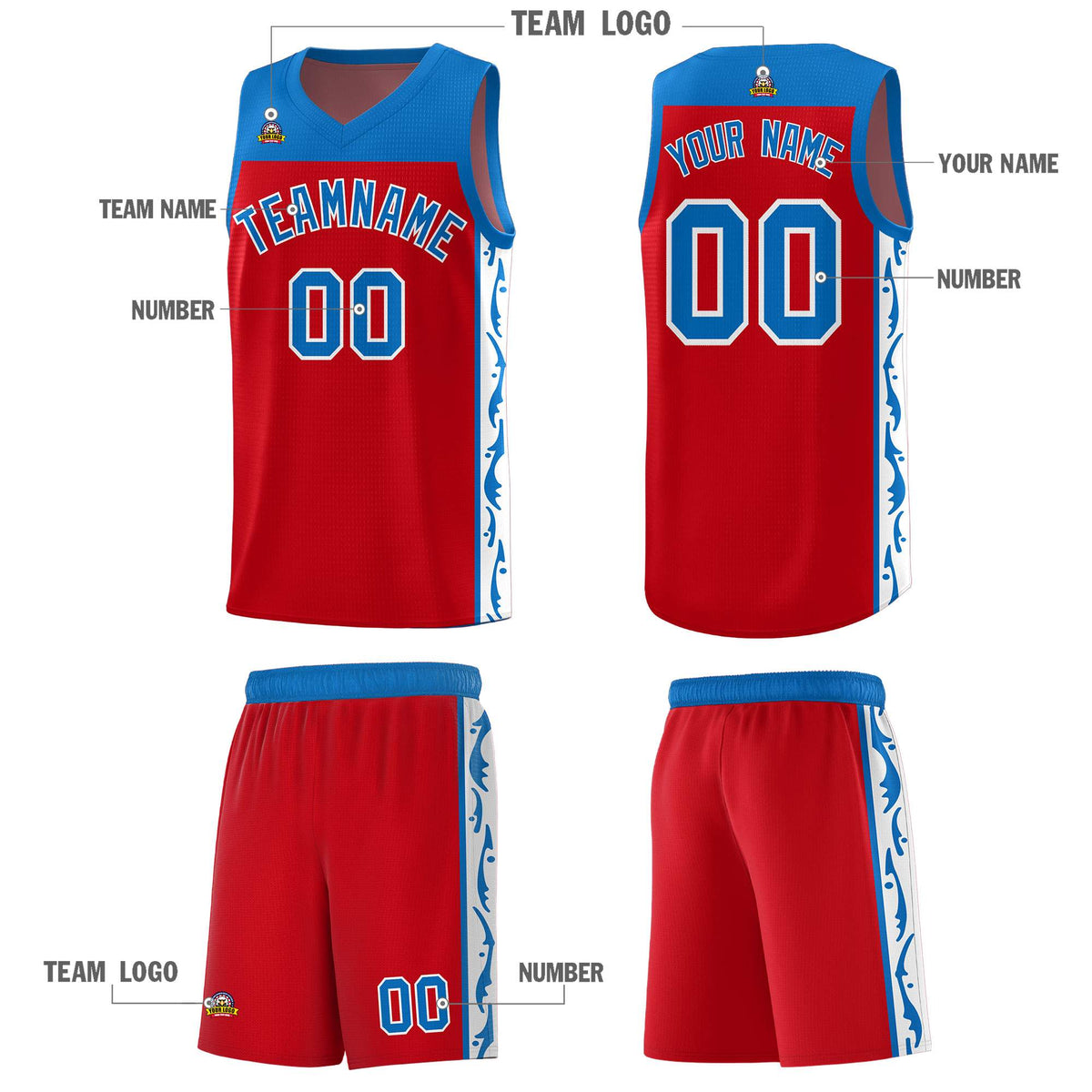 Custom Red Side Pattern Sports Uniform Basketball Jersey|KXKSHOP