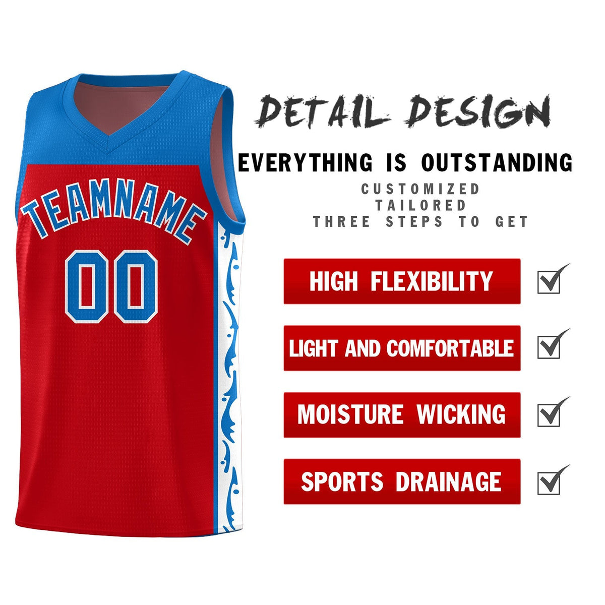 Custom Red Side Pattern Sports Uniform Basketball Jersey|KXKSHOP