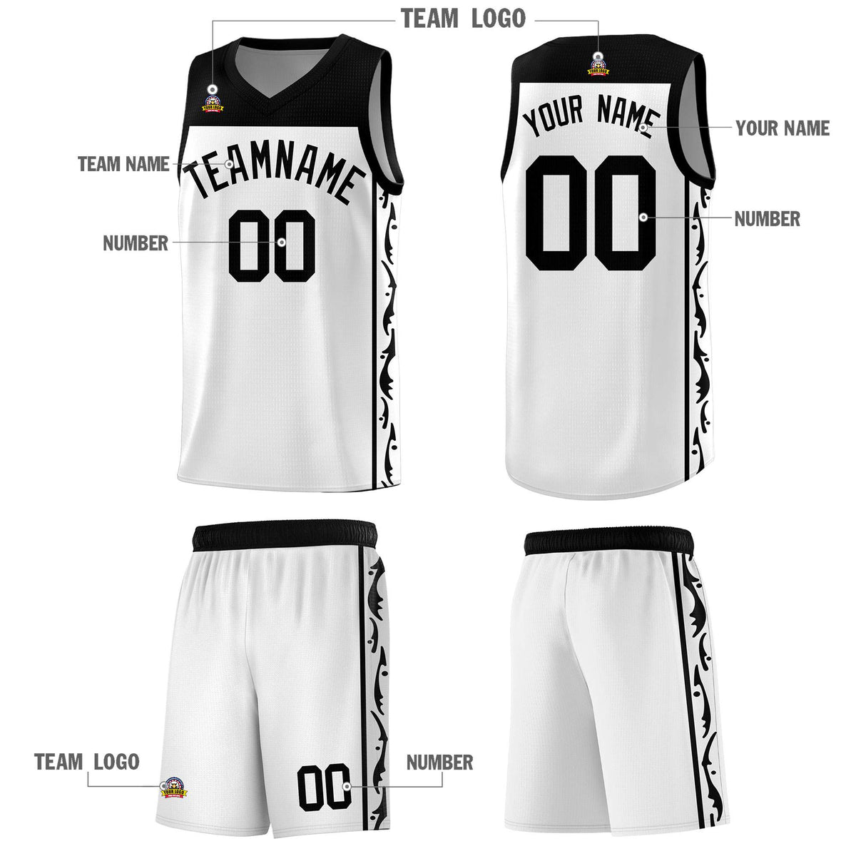 Custom White Side Pattern Sports Uniform Basketball Jersey|KXKSHOP